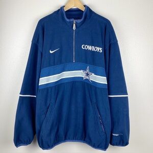 Vintage Nike NFL Dallas Cowboys Fleece 1/2 Zip Jacket Men's XL Blue White Retro
